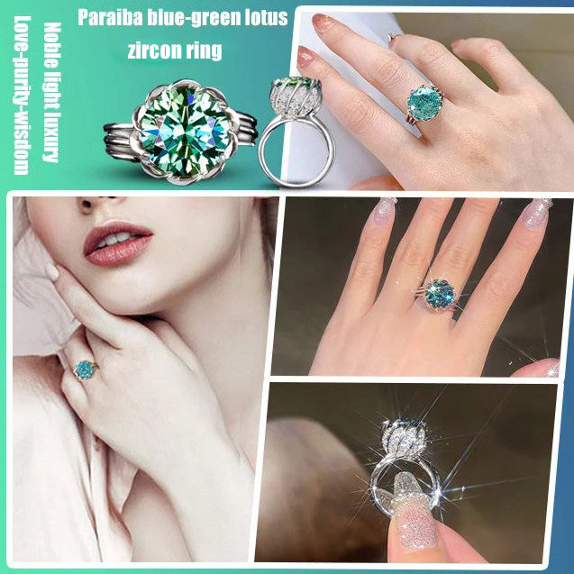 6 Carat Paraiba Blue-green Lotus  Zircon Ring-3