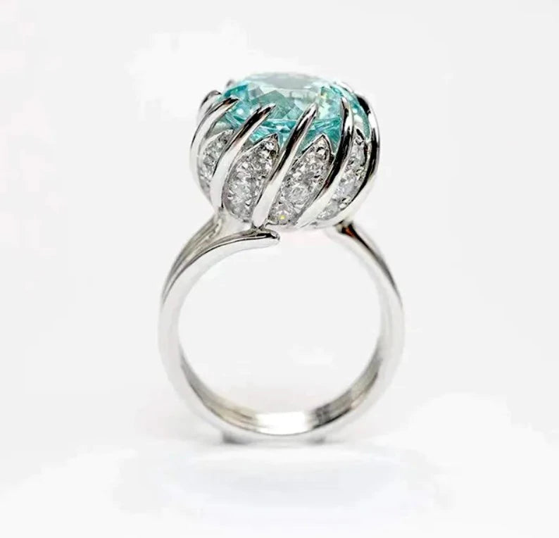 6 Carat Paraiba Blue-green Lotus  Zircon Ring-6