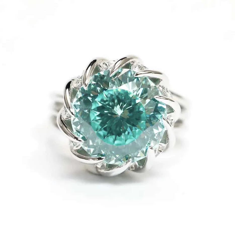 6 Carat Paraiba Blue-green Lotus  Zircon Ring-2