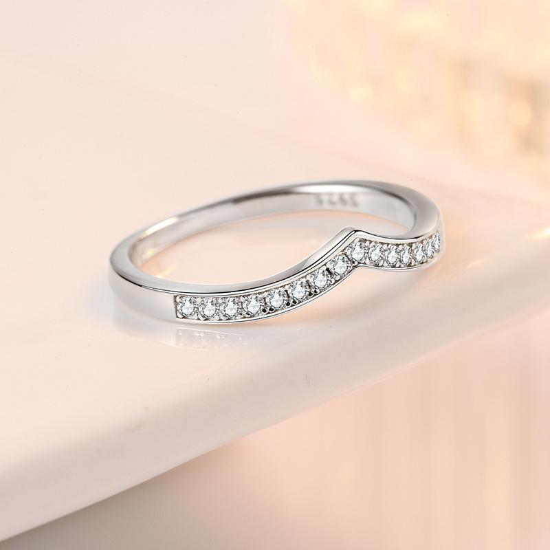 Sterling Silver Moissanite V Ring +Classic Shining Moissanite Ring-4