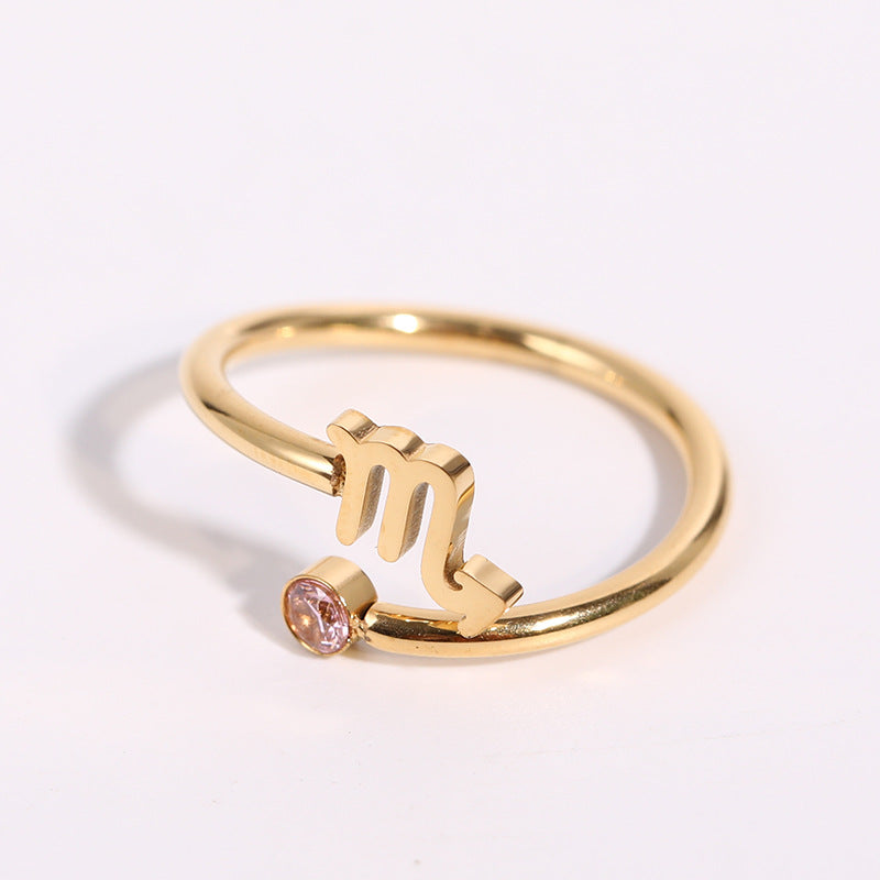 Simple Zircon 12 Constellations Ring-6