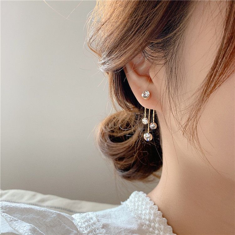 Simple Diamond Tassel Earrings-2