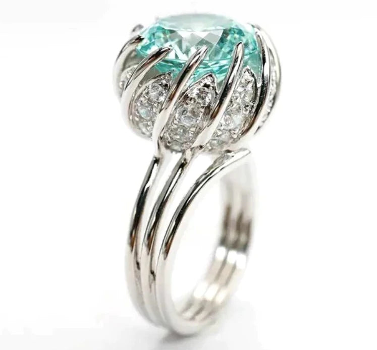 6 Carat Paraiba Blue-green Lotus  Zircon Ring-5