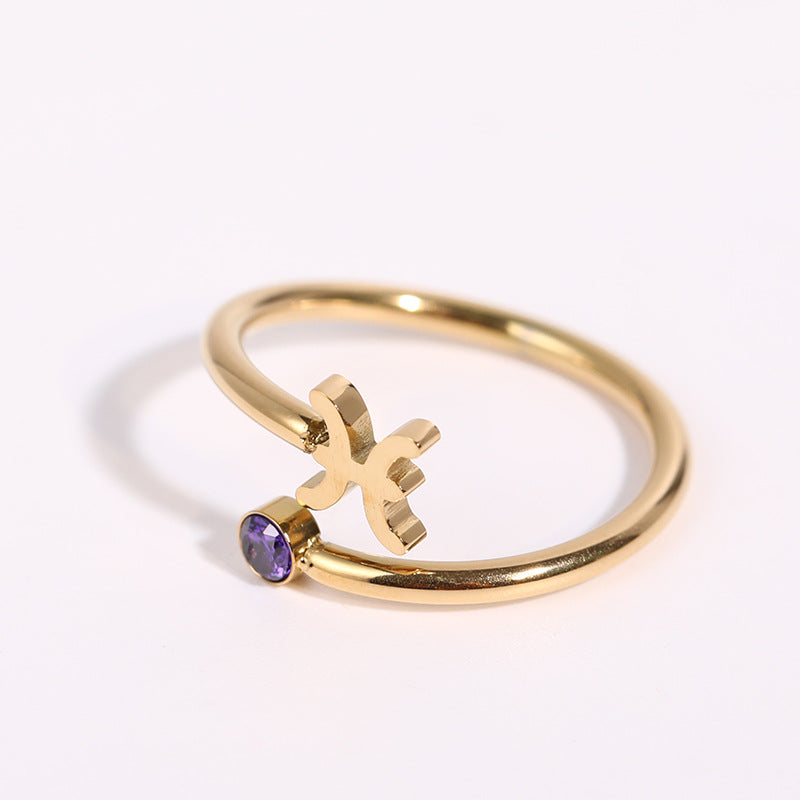 Simple Zircon 12 Constellations Ring-3