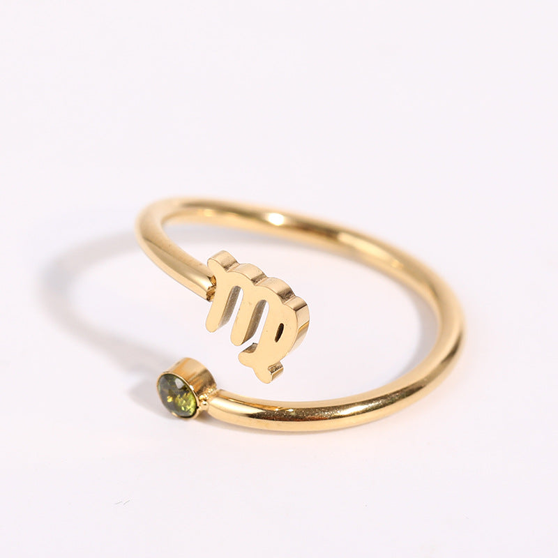 Simple Zircon 12 Constellations Ring-5