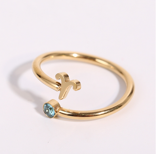 Simple Zircon 12 Constellations Ring-9