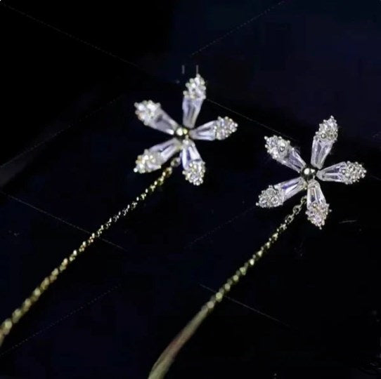 Shiny Diamond Flower Earring Tassel-3