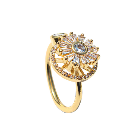 Gold Crystal Anxiety Relief Spinning Ring-6