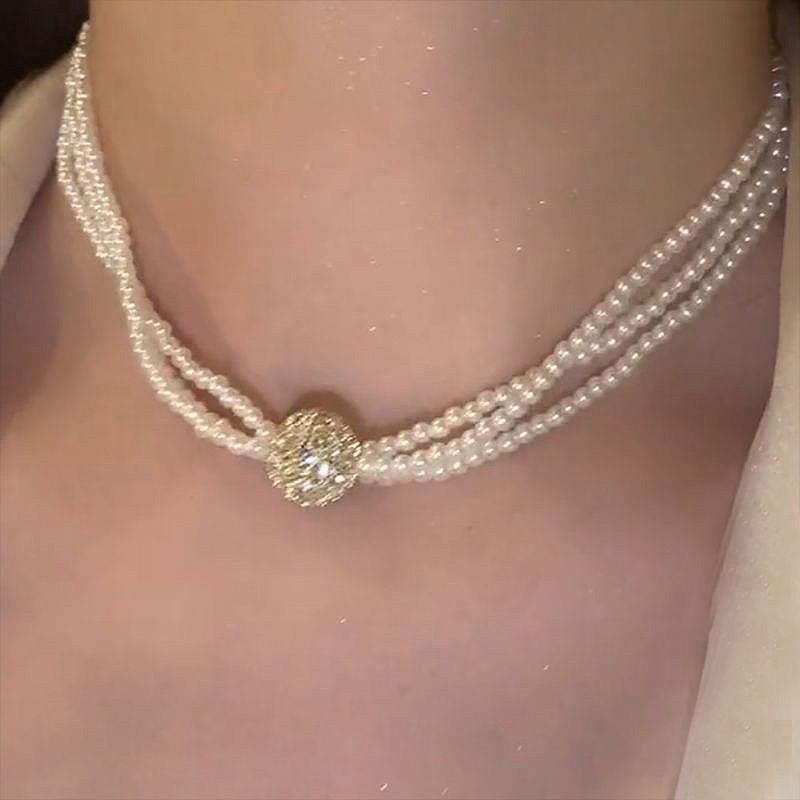 Magnetic Clasp Layered Pearl Necklace-1